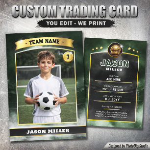 Custom Soccer Trading Card, Green Gold Stadium Calling Card
