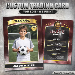 Custom Soccer Trading Card, Red Gold Stadium  Calling Card