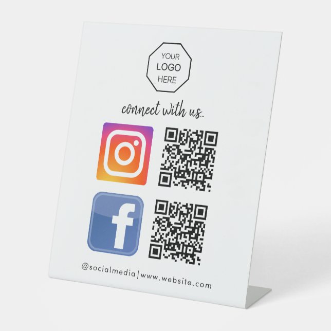 Custom Social Media QR Code |Business Tabletop Pedestal Sign (Front)
