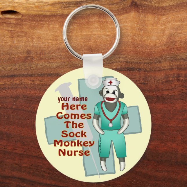Custom Sock Monkey Nurse  Key Ring (Front)