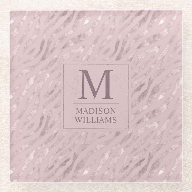 Custom Soft Blush Pastel Pink Gold Glitter Patter  Glass Coaster (Front)