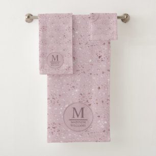 Custom Soft Blush Pastel Pink Gold Glitter Pattern Bath Towel Set