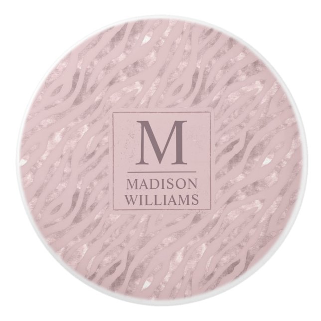 Custom Soft Blush Pastel Pink Gold Glitter Pattern Ceramic Knob (Front)