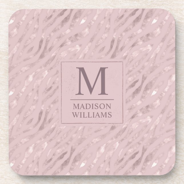 Custom Soft Blush Pastel Pink Gold Glitter Pattern Coaster (Front)