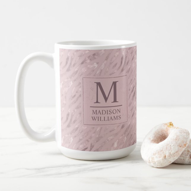 Custom Soft Blush Pastel Pink Gold Glitter Pattern Coffee Mug (With Donut)