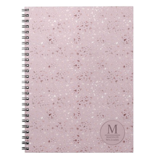 Custom Soft Blush Pastel Pink Gold Glitter Pattern Notebook (Front)
