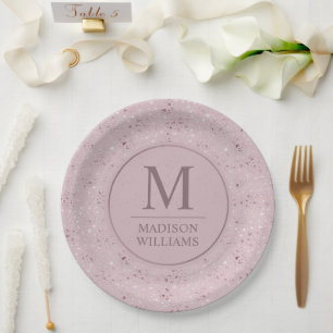 Custom Soft Blush Pastel Pink Gold Glitter Pattern Paper Plate