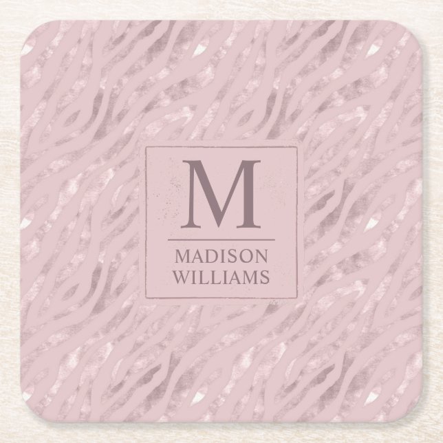 Custom Soft Blush Pastel Pink Gold Glitter Pattern Square Paper Coaster (Front)