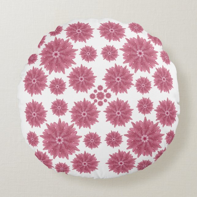 Custom Soft Dusty Pink Chrysanthemum Pattern Round Cushion (Front)