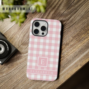 Custom Soft Pastel Pink White Checkered Pattern iPhone 15 Pro Max Case