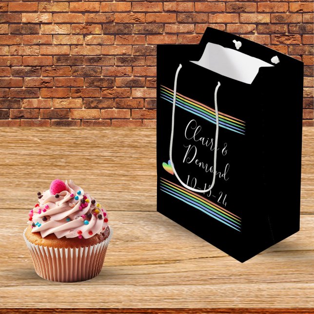 Custom Soft Rainbow Retro stripe heart Medium Gift Bag (Creator Uploaded)