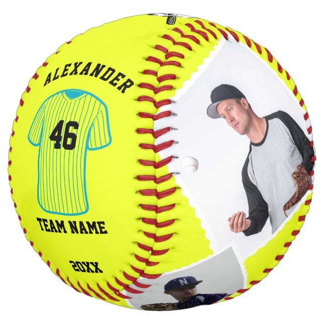 Custom Softball Ball with Photos, Name & Team Logo (Angled)