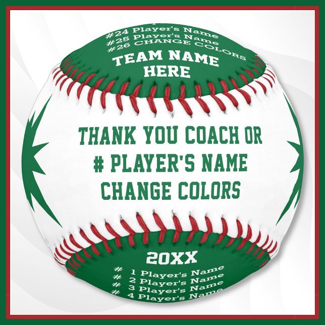 Custom Softball for Coaches, Players. Change COLOR (Gifts for softball coach. White, green softball. Gifts for senior softball players or softball team.)