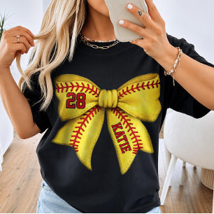 Custom Softball Mum Bow with Name & Player Number T-Shirt