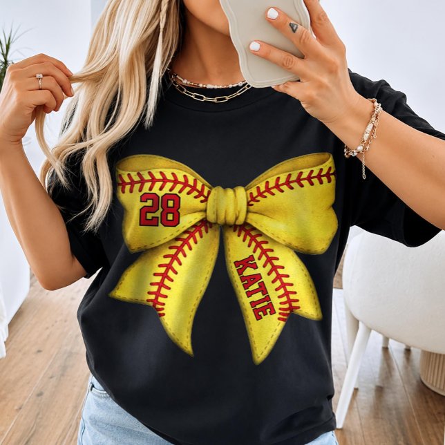 Custom Softball Mum Bow with Name & Player Number T-Shirt (Creator Uploaded)