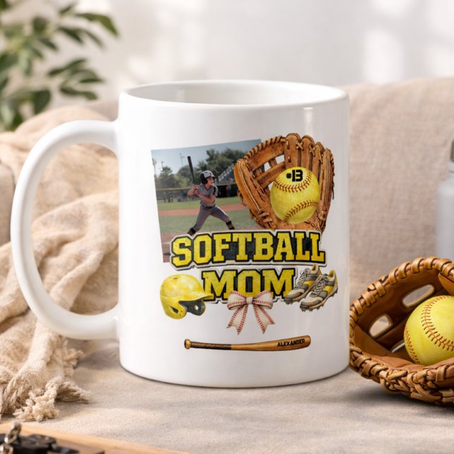 Custom Softball Mum Photo Collage Coffee Mug (Creator Uploaded)