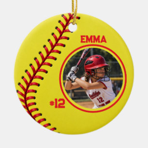 Custom Softball Photo Name & Number Ceramic Tree Decoration