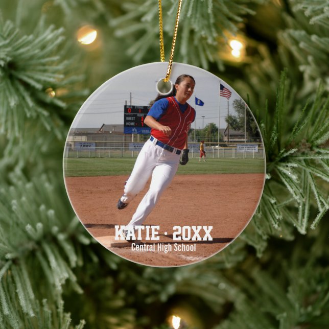 Custom Softball Photo Player Name, School Year Ceramic Tree Decoration (Tree)