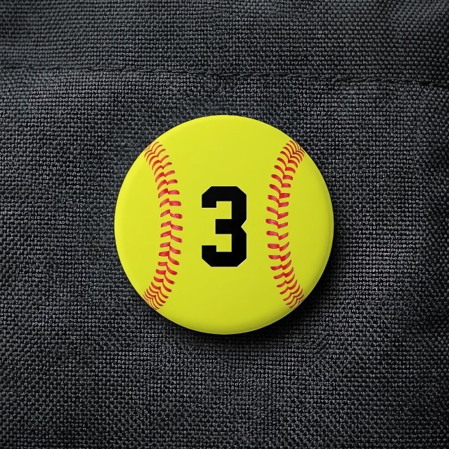 Custom Softball Player Jersey Number or Letters 7.5 Cm Round Badge (Make your own personalized round softball button. Customize with any number or letters.)