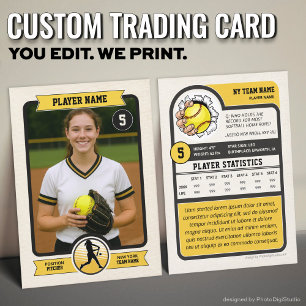Custom Softball Trading Card, Gold Retro Player Calling Card