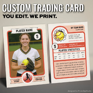 Custom Softball Trading Card, Red Retro Player Calling Card