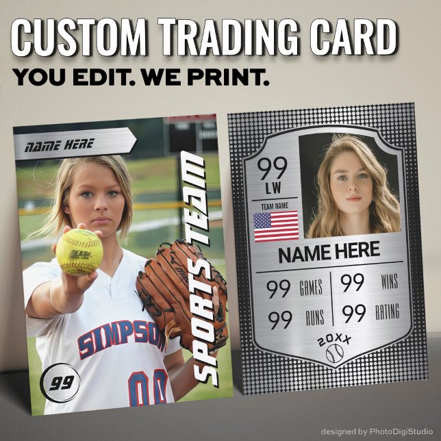 Custom Softball Trading Card, Silver Shield Player Calling Card (Custom Softball Trading Card, Silver Shield Player Card)