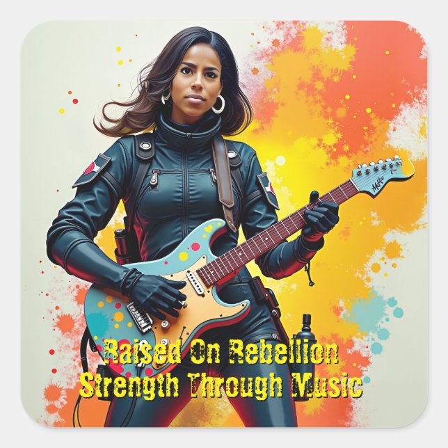 Custom Soldier Girl Guitarist Art Inspirational Square Sticker (Front)