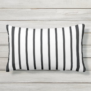 Custom solid slate black  white stripes decorative lumbar cushion