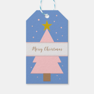 Custom Solo Pink Christmas Tree, Golden Star Blue Gift Tags