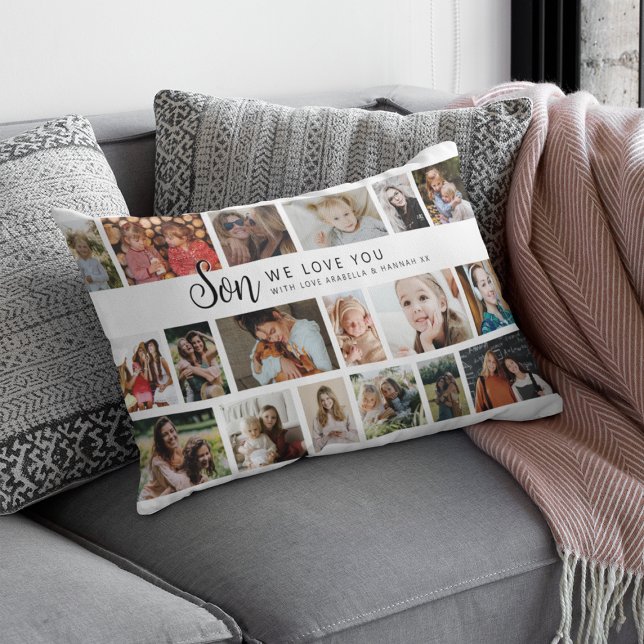 Custom Son 18 Photo Collage Lumbar Cushion (Creator Uploaded)