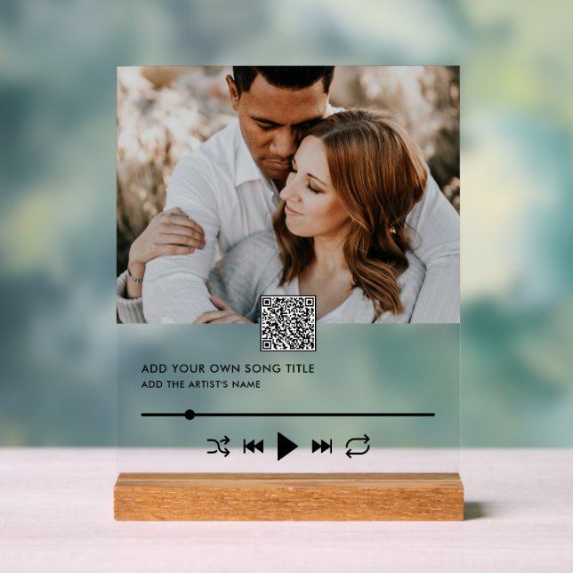 Custom Song Plaque Photo QR Code Music Video Link Acrylic Sign (Neutral)