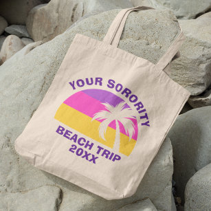 Custom Sorority Beach Trip Pink Palm Tree Tropical Tote Bag