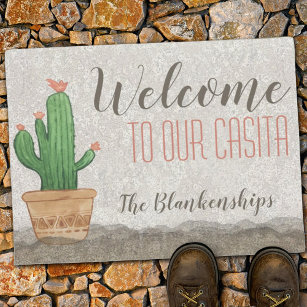Custom Southwest Flowering Cactus Art WELCOME Doormat