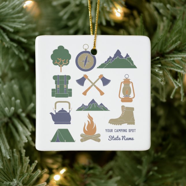 Custom Souvenir Camping Collage Campers Photo Ceramic Ornament (Tree)