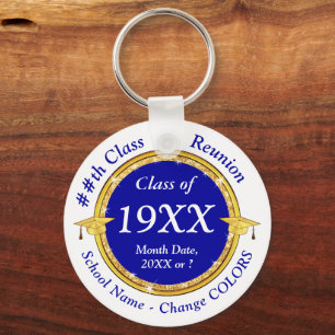 Custom, Souvenirs for Class Reunion, Blue, White Key Ring
