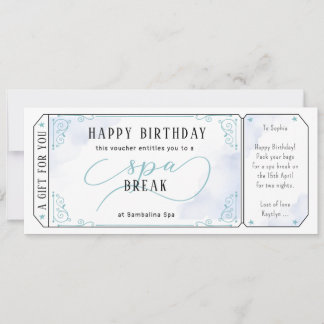 Custom Spa Day Massage Blue Voucher Certificate Invitation