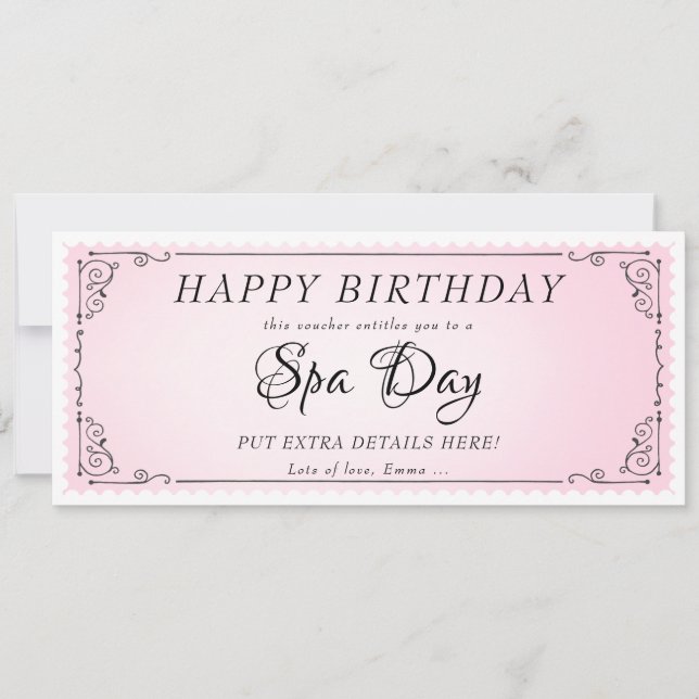 Custom Spa Day Massage Pink Voucher Certificate Invitation (Front)