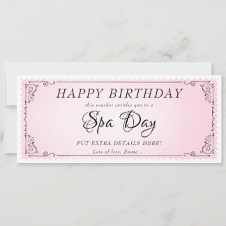 Custom Spa Day Massage Pink Voucher Certificate Invitation