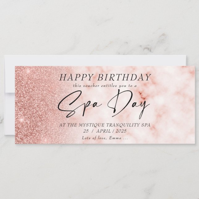 Custom Spa Day Rose Gold Voucher Certificate Invitation (Front)