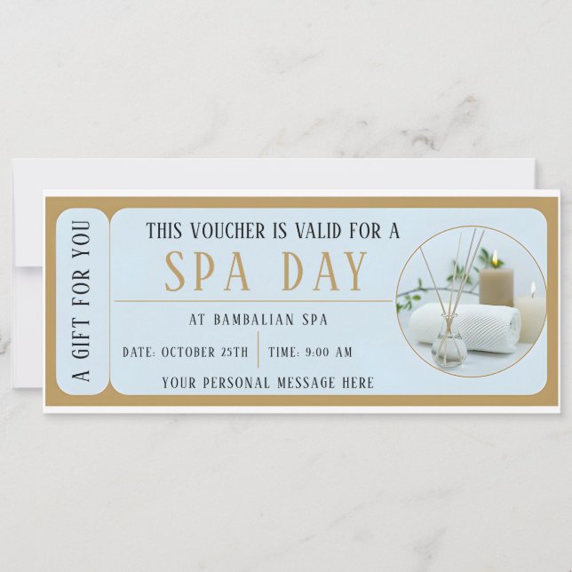Custom Spa Day Voucher Gift Certificate Invitation (Front)