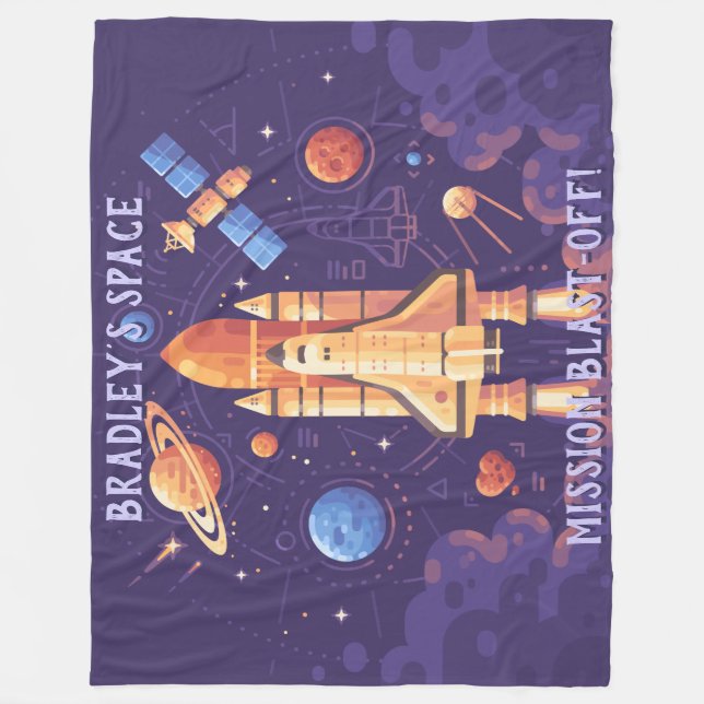 Custom Space Blast-Off Fleece Blanket (Front)
