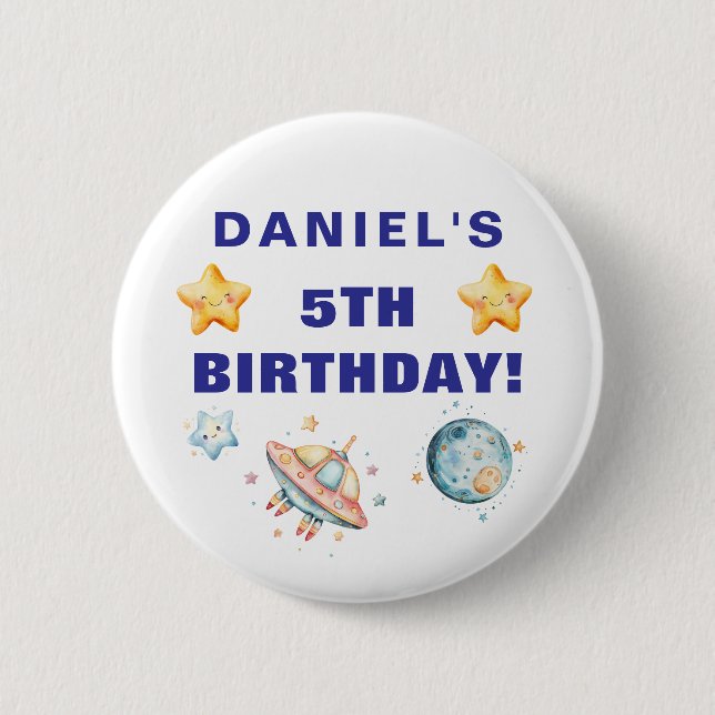 Custom Space-Themed Kids Birthday Party 6 Cm Round Badge (Front)