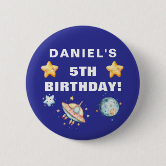 Custom Space-Themed Kids Birthday Party 6 Cm Round Badge