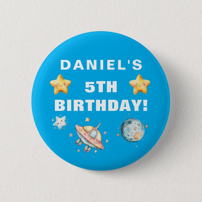 Custom Space-Themed Kids Birthday Party 6 Cm Round Badge (Front)