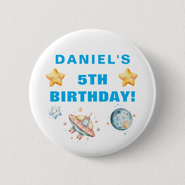 Custom Space-Themed Kids Birthday Party 6 Cm Round Badge (Front)