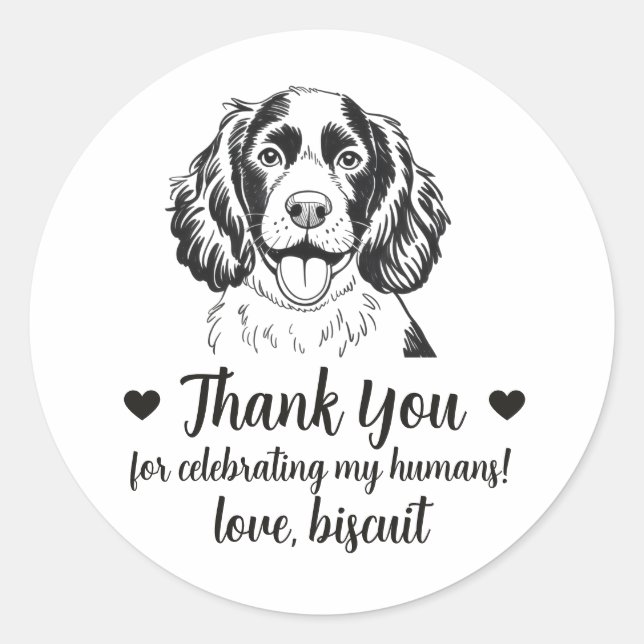 Custom Spaniel Dog Wedding Favour Stickers (Front)