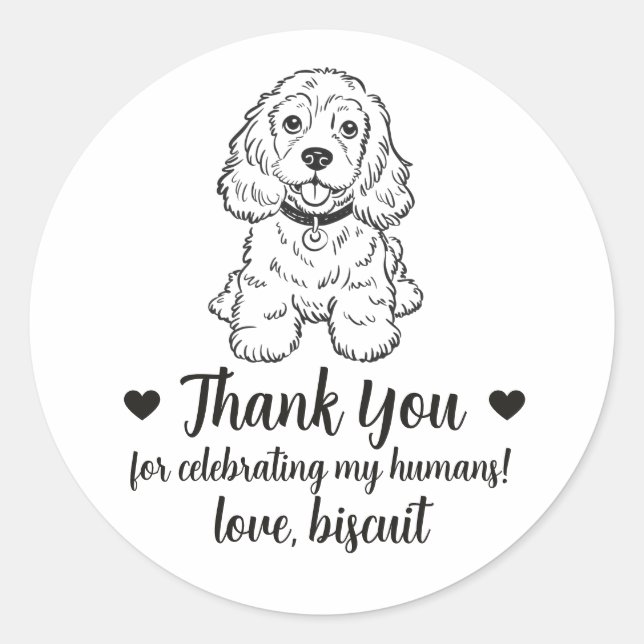 Custom Spaniel Dog Wedding Favour Stickers (Front)