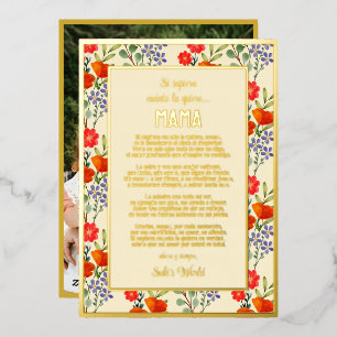 Custom Spanish Poem for Mom   Red Floral Pattern