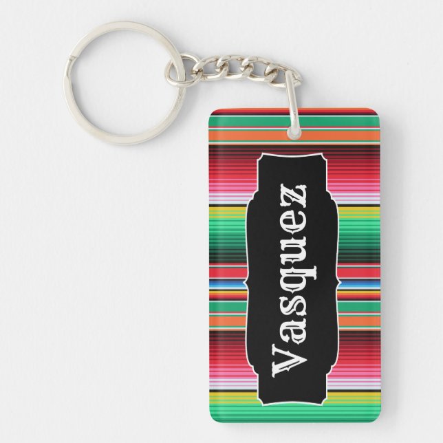 Custom Spanish Serape Mexican Blanket Personalised Key Ring (Front)