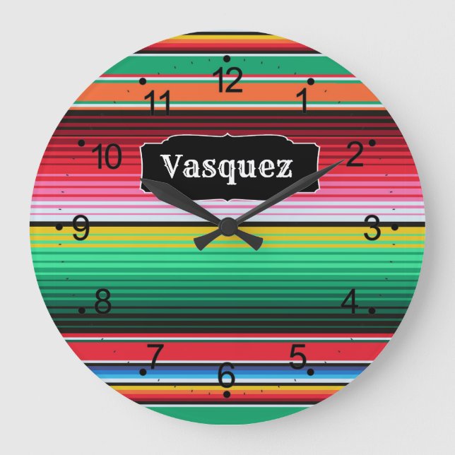 Custom Spanish Serape Mexican Blanket Personalised Large Clock (Front)